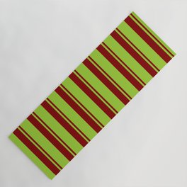 [ Thumbnail: Green and Maroon Colored Striped Pattern Yoga Mat ]