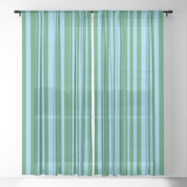 [ Thumbnail: Sea Green and Sky Blue Colored Stripes/Lines Pattern Sheer Curtain ]