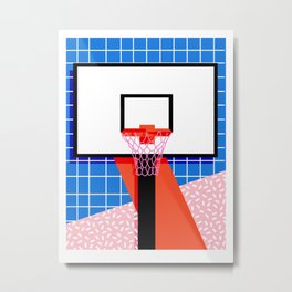 Baller - memphis retro grid neon pattern minimal basketball sports athletic art print Metal Print