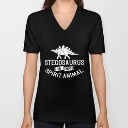 Stegosaurus Dinosaur Fossil Skull Skeleton V Neck T Shirt
