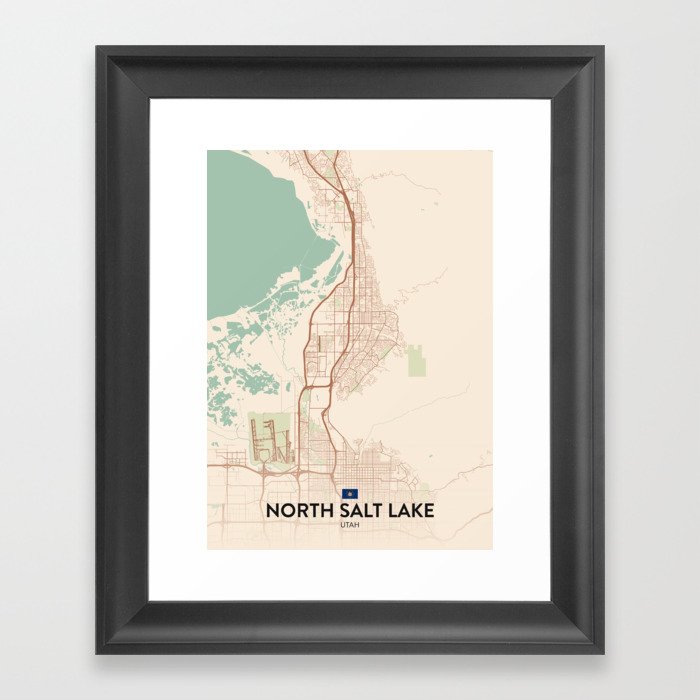 North Salt Lake, Utah, United States - Vintage City Map Framed Art Print