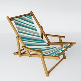 [ Thumbnail: Beige, Dark Gray, and Teal Colored Pattern of Stripes Sling Chair ]