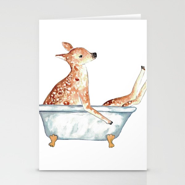 Deer taking bath watercolor painting Stationery Cards