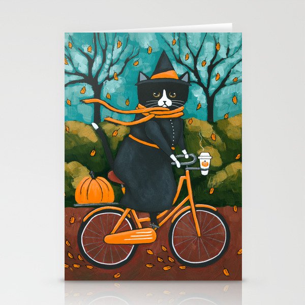 A Witchy Cat Autumn Bicycle Ride Stationery Cards