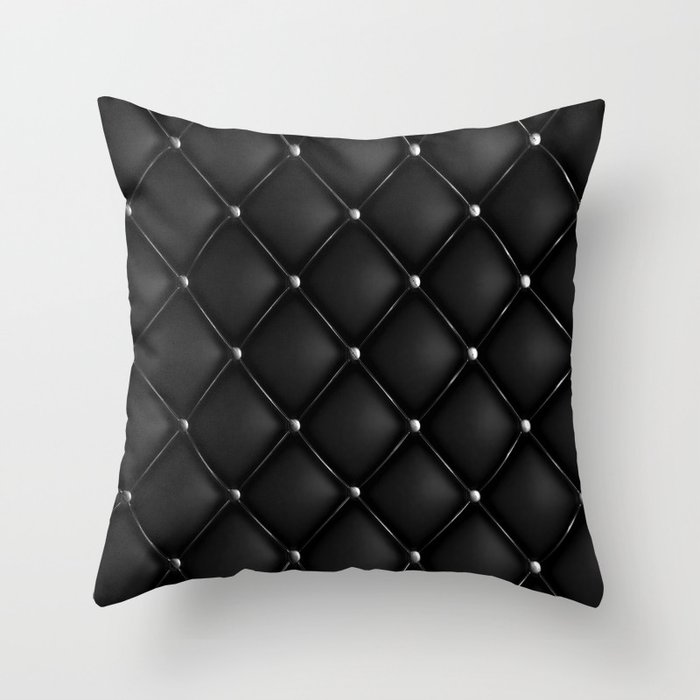 Black Quilted Leather Throw Pillow
