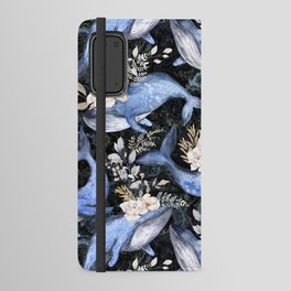 Watercolor Blue Whales with Flowers - Florals Whales Marine Android Wallet Case