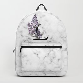 Letter 'L' Lilac Flower Monogram Typography Backpack | Letter, Initial, L, Botanical, Illustration, Drawing, Nature, Romance, Lilac, Typography 