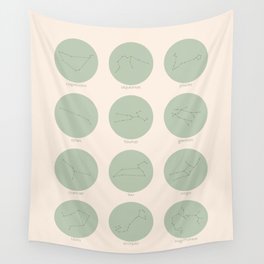 Zodiac Constellations - Sage Green Wall Tapestry