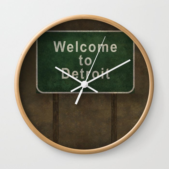 Welcome to Detroit highway road side sign Wall Clock