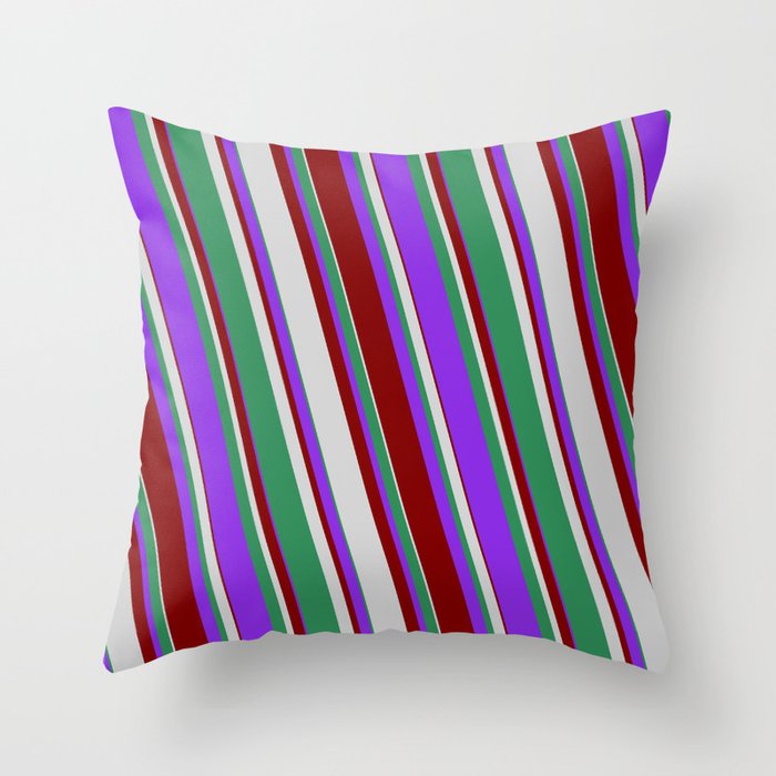 Purple, Maroon, Light Gray, and Sea Green Colored Stripes Pattern Throw Pillow