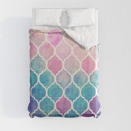 Rainbow Pastel Watercolor Moroccan Pattern Duvet Cover