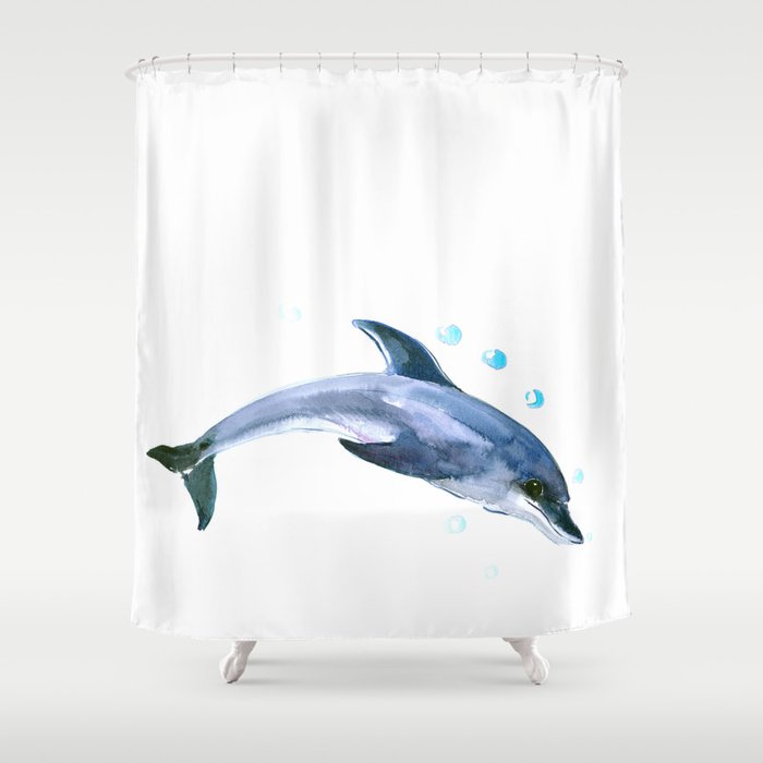 Happy Dolphin children artwork illustration decor dolphin Shower Curtain