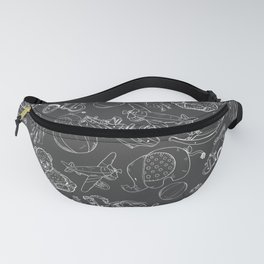 Dark Grey and White Toys Outline Pattern Fanny Pack