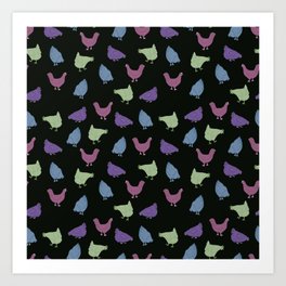 Colorful Chickens - Black Art Print