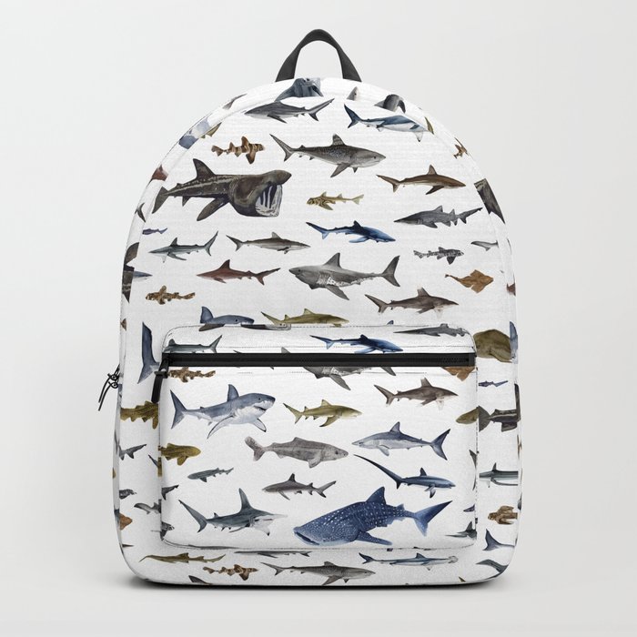 SHARKS poster-white Backpack by Beatriz Abaitua