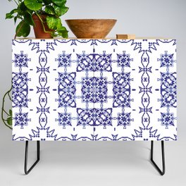 Ceramic tiles azulejo portugal. Vintage seamless pattern watercolor. Creative design. Blue ethnic background.  Credenza