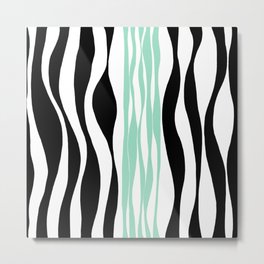 Ebb and Flow - Mint Green, White and Black Metal Print | Digital, Stripes, Freehand, Mint, Abstract, Pattern, Curves, Laec, Graphicdesign, Black And White 