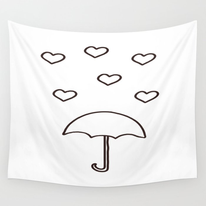 Minimal Designs: Heart and Umbrella Line Art Wall Tapestry