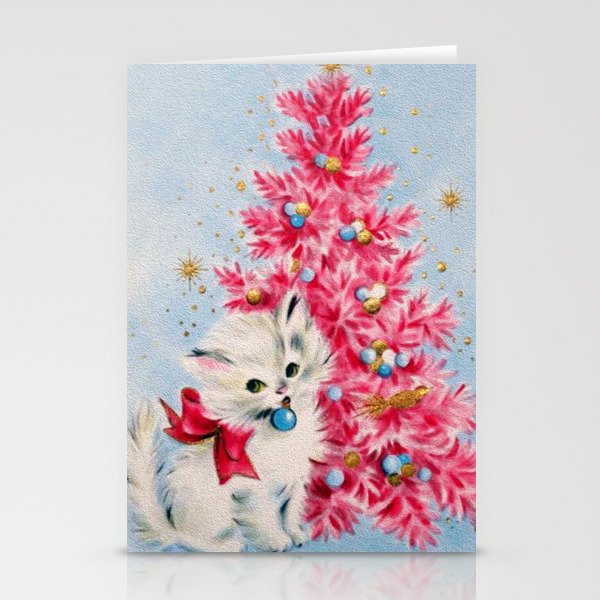 Retro Christmas Vintage Christmas Kitten Stationery Cards by