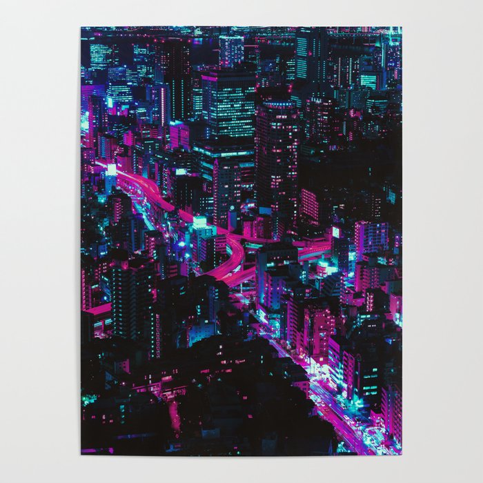Cyberpunk Vaporwave City Poster by Abstraction World | Society6