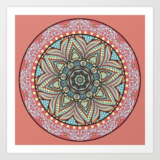 Bohemian Spirit Mandala On Pink Patterned Background Art Print