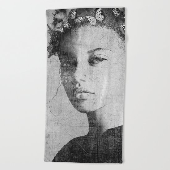 PORTRAIT (Woman with butterflies) Beach Towel