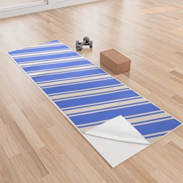 [ Thumbnail: Royal Blue & Beige Colored Striped Pattern Yoga Towel ]