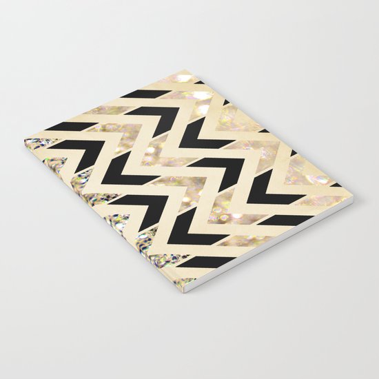 Black & Gold Glitter Herringbone Chevron on Nude Cream Notebook