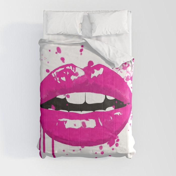Pink lips fashion illustration Comforter