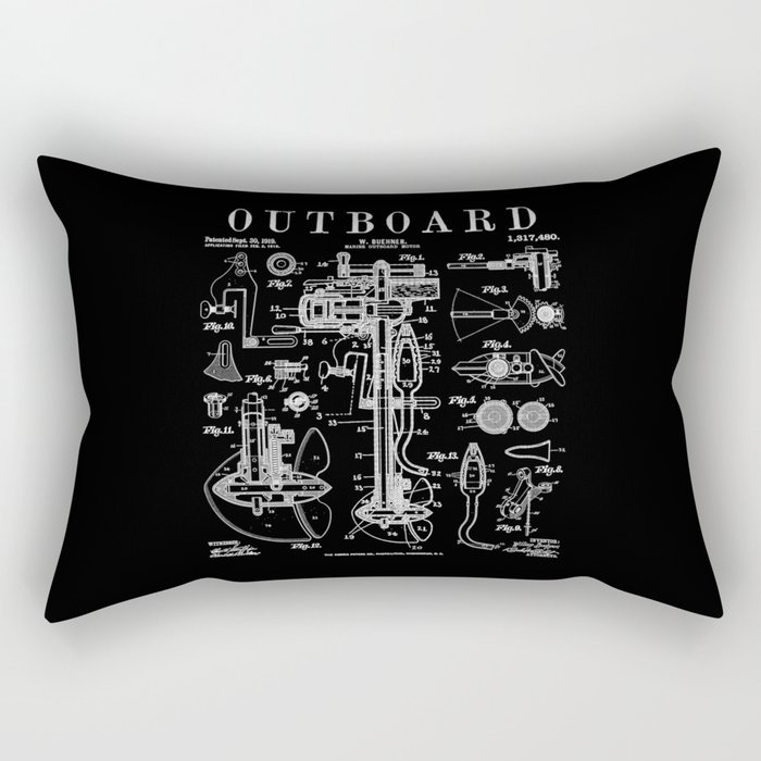 Fishing Boat Outboard Marine Motor Vintage Patent Print Rectangular Pillow