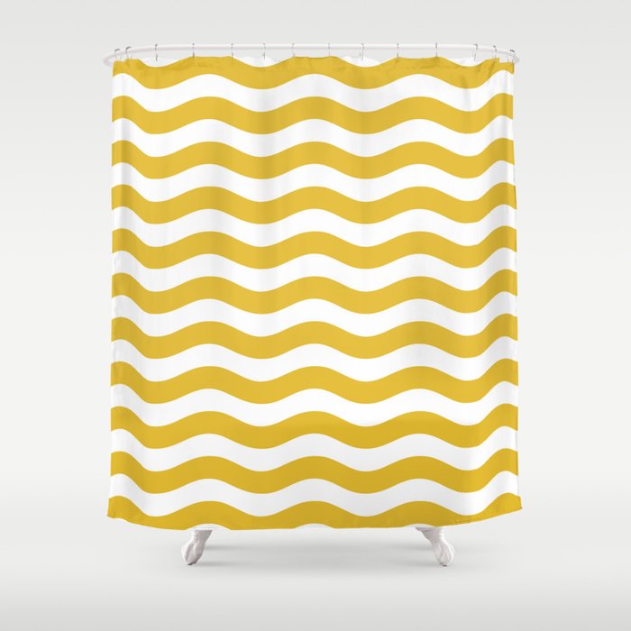 Wavy Stripes Patten Mustard Yellow Shower Curtain By Tonymagner