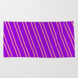 [ Thumbnail: Dark Violet, Plum & Coral Colored Stripes/Lines Pattern Beach Towel ]