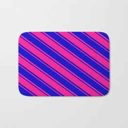 [ Thumbnail: Deep Pink and Blue Colored Striped/Lined Pattern Bath Mat ]