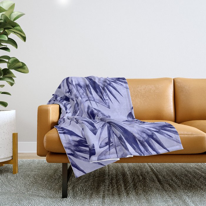 Very Peri 2022 Color Of The Year Violet Blue Periwinkle Tropical Monstera Throw Blanket