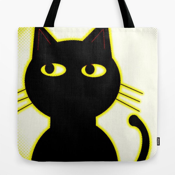 Cute Black Cat Comic Book Effect In Yellow Tote Bag By