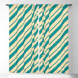 [ Thumbnail: Dark Cyan and Tan Colored Lines/Stripes Pattern Blackout Curtain ]