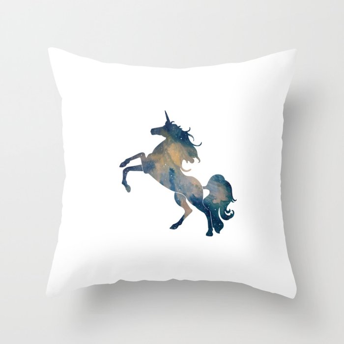 Starry Unicorn in Blue Throw Pillow