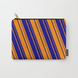 [ Thumbnail: Dark Orange and Dark Blue Colored Lines Pattern Carry-All Pouch ]
