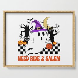 Halloween ghost hitchhiking to salem Serving Tray