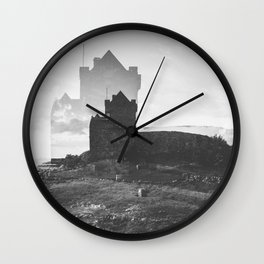 Ross Castle in Ireland - Black and White Double Exposure Wall Clock