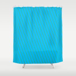 [ Thumbnail: Sea Green and Deep Sky Blue Colored Stripes/Lines Pattern Shower Curtain ]