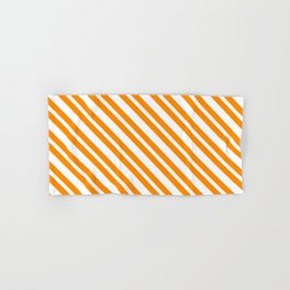 [ Thumbnail: White & Dark Orange Colored Stripes/Lines Pattern Hand & Bath Towel ]