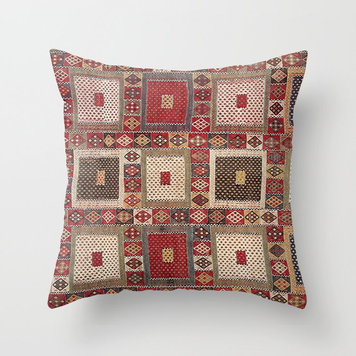 Azeri Zili  Antique South Caucasus Azerbaijan Tribal Rug Print Throw Pillow