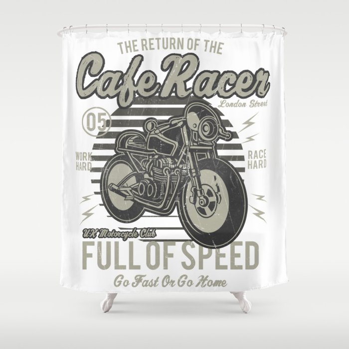 Caferacer Motorcycle Vintage Poster Shower Curtain By Born2bewild Caferacer Motorcycle Vintage Poster Shower Curtain