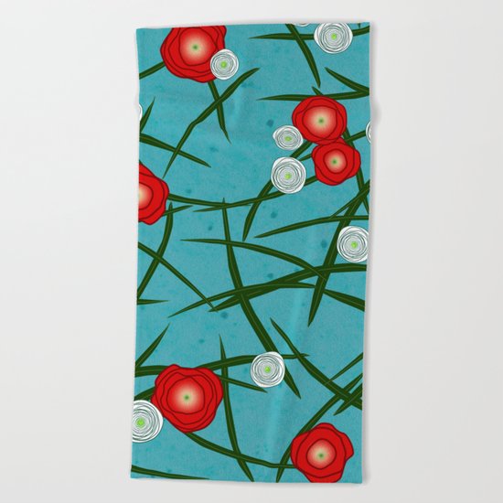 Japenese Water Flowers Pattern Beach Towel