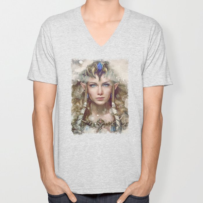 Epic Princess Zelda From Legend Of Zelda Painting Unisex V Neck By
