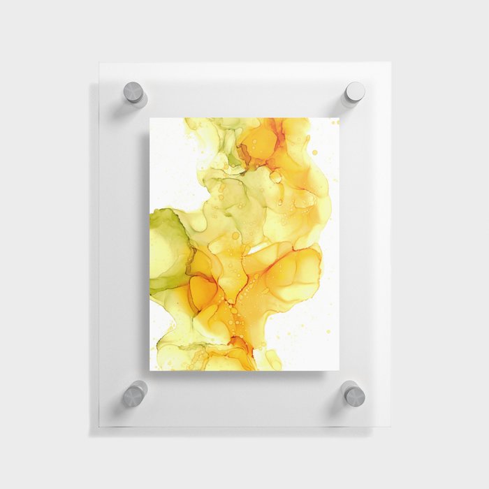 Yellow Green Abstract 32922 Modern Alcohol Ink Painting by Herzart Floating Acrylic Print