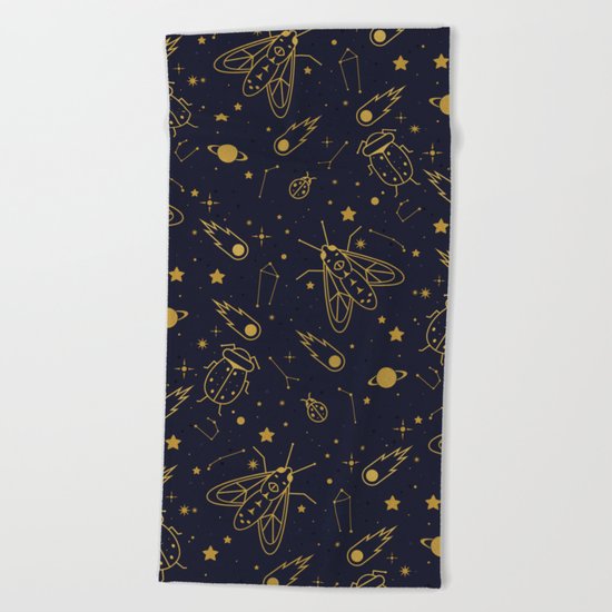 Golden Celestial Bugs Beach Towel