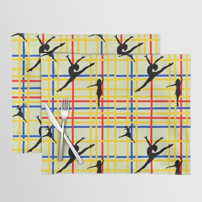 Dancing like Piet Mondrian - New York City I. Red, yellow, and Blue lines on the light green background Placemat
