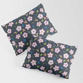 Flower Pattern - Black Background Pillow Sham